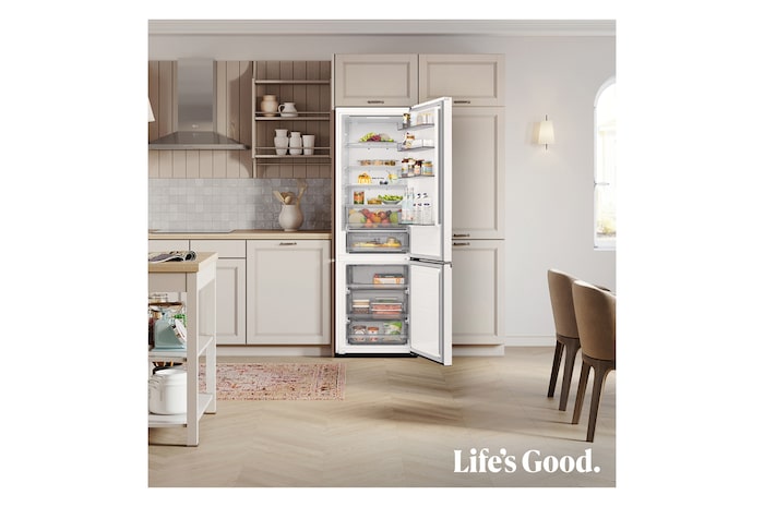 LG Frigorífico Combi | LG GBBSJ20DSW DoorCooling+, 2,03m, capacidad de 375l, Serie 200, Clasificación D, Blanco, GBBSJ20DSW