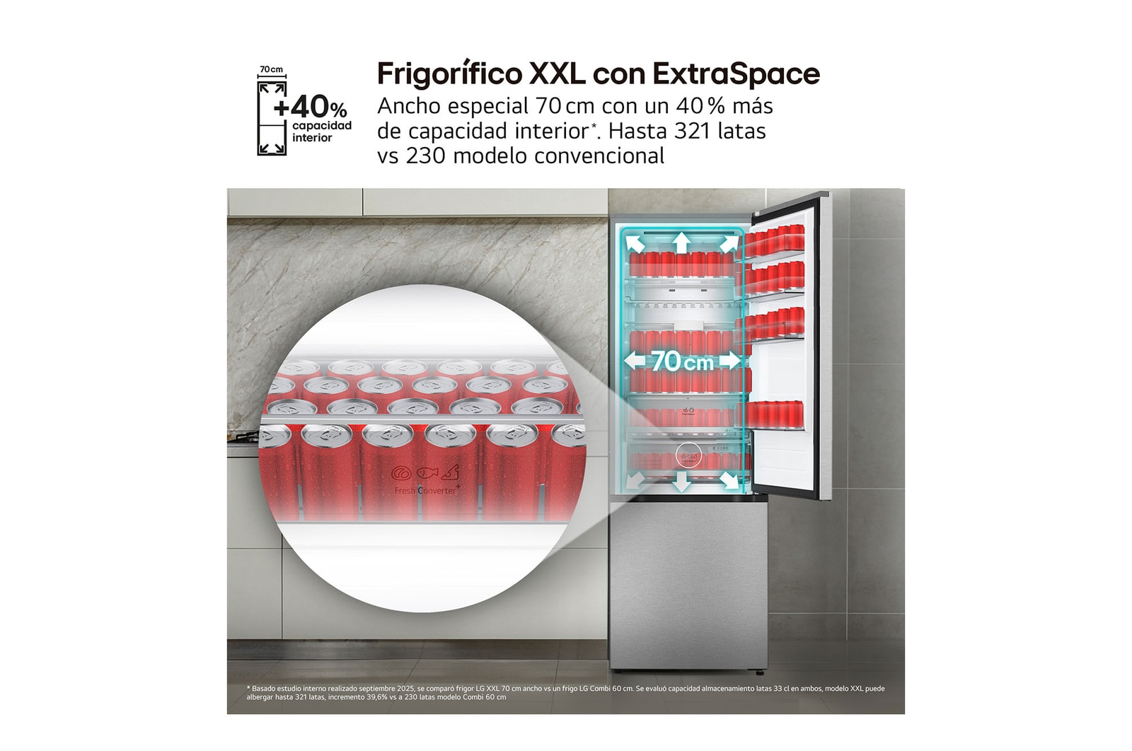 LG Frigorífico Combi | LG GBBW726CMB DoorCooling+,  2,03m, capacidad de 465l, Serie 700, Clasificación C,acero texturizado antihuellas, GBBW726CMB