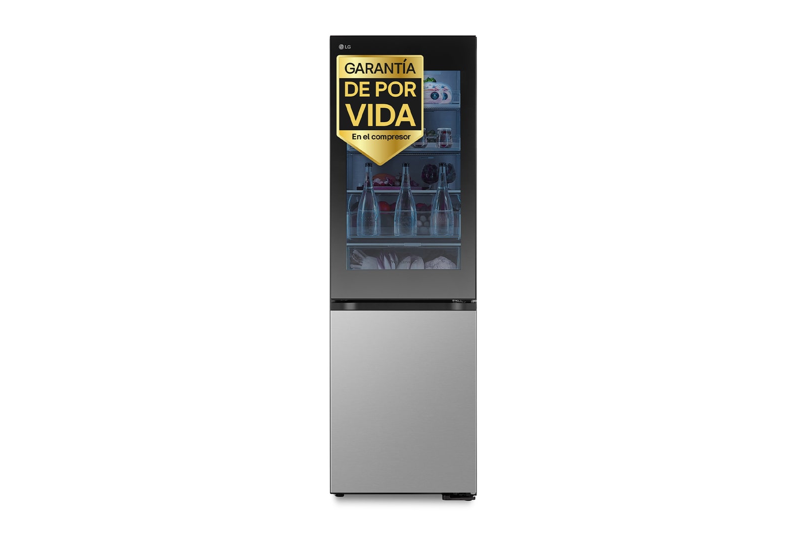 Vista frontal de Frigorífico Combi |LG GBG5160CPY, Instaview™, DoorCooling+, 1,86 m, capacidad de 352 l, Clasificación C, Inox Antihuellas GBG5160CPY