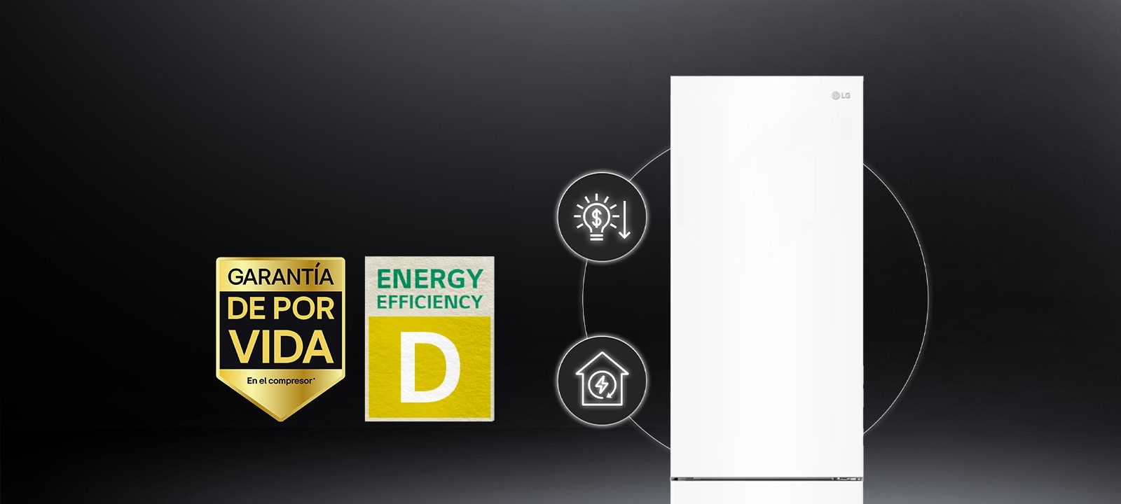 Refrigerator with efficient cooling system by smart inverter compressor and 10-year warranty label of compressor.