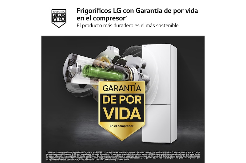 LG Frigorífico Combi | LG GBV21NCDSW, Door Cooling+, 1,86m, capacidad de 374 L, Serie 200, Clasificación D, Blanco, GBV21NCDSW