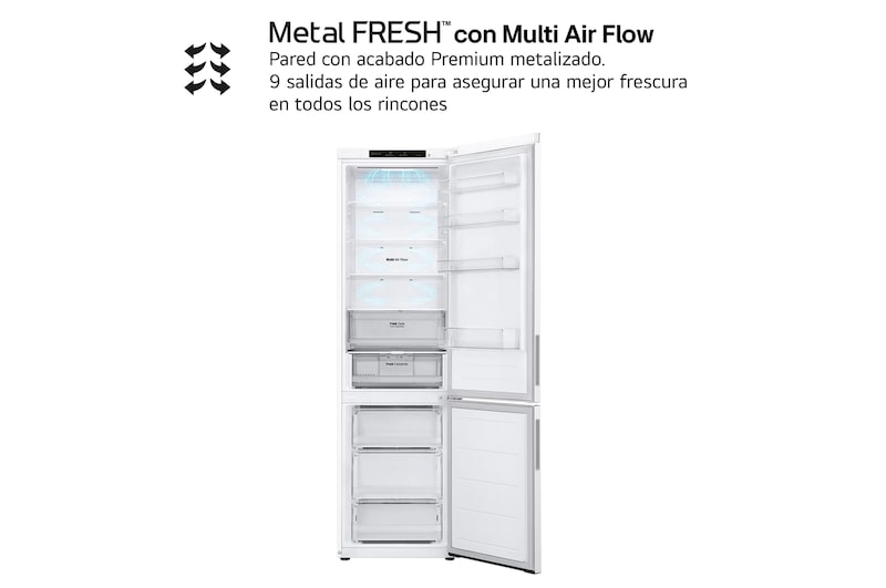 LG Frigorífico Combi | LG GBV21NCDSW, Door Cooling+, 1,86m, capacidad de 374 L, Serie 200, Clasificación D, Blanco, GBV21NCDSW