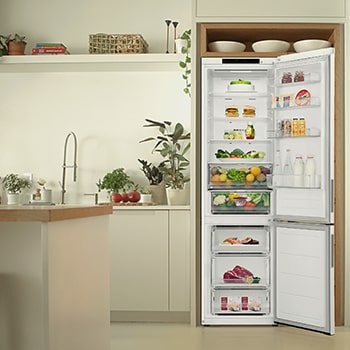 interior shot featuring LG bottom freezer