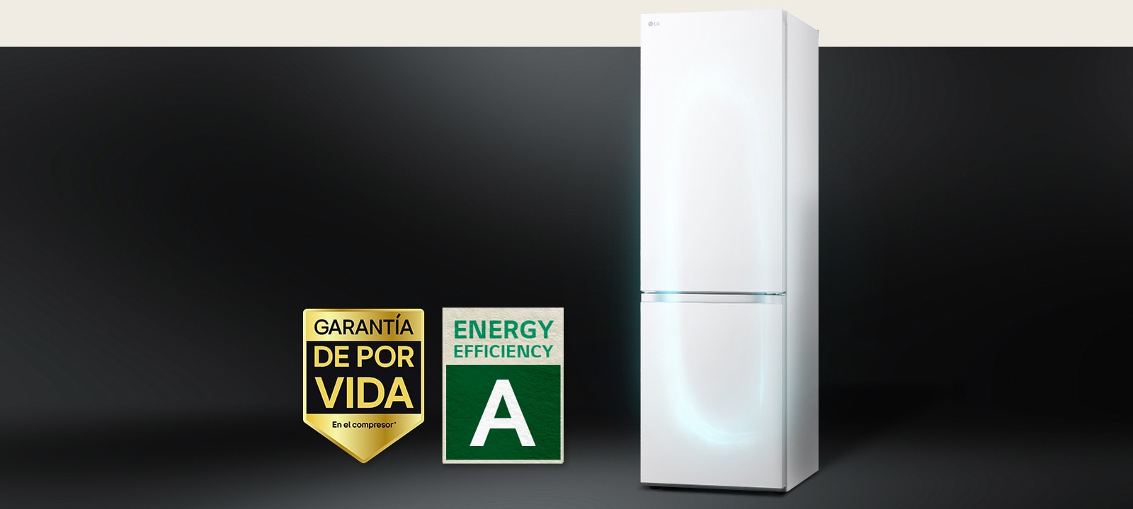 Refrigerator with efficient cooling system by smart inverter compressor and 10-year warranty label of compressor.
