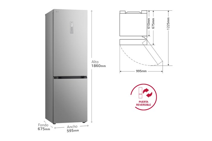 Frigorífico Combi Door Cooling+, 1,86m, Clasificación D, capacidad de 374l, inox antihuellas. Serie 700