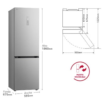 Frigorífico Combi Door Cooling+, 1,86m, Clasificación D, capacidad de 374l, inox antihuellas. Serie 700