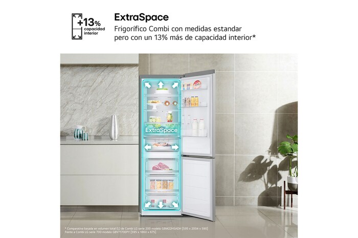 Frigorífico Combi Door Cooling+, 1,86m, Clasificación D, capacidad de 374l, inox antihuellas. Serie 700