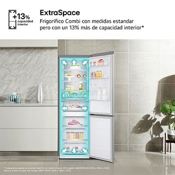 Frigorífico Combi Door Cooling+, 1,86m, Clasificación D, capacidad de 374l, inox antihuellas. Serie 700