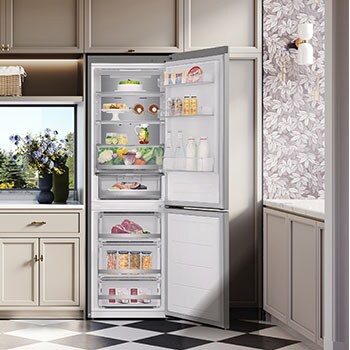 LG Frigorífico Combi Door Cooling+, 1,86m, Clasificación D, capacidad de 374l, inox antihuellas. Serie 700, GBV7170EPY