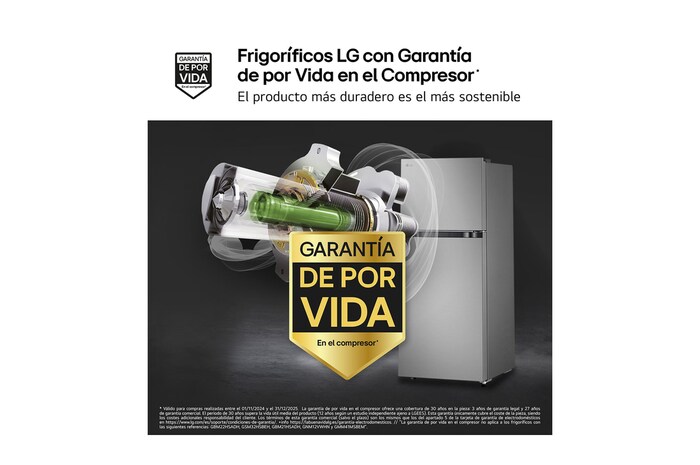LG Frigorífico Dos Puertas | LG GTBV22PYNJ, Total No Frost, 1,45m, Clasificación E, Inox antihuellas, GTBV22PYNJ