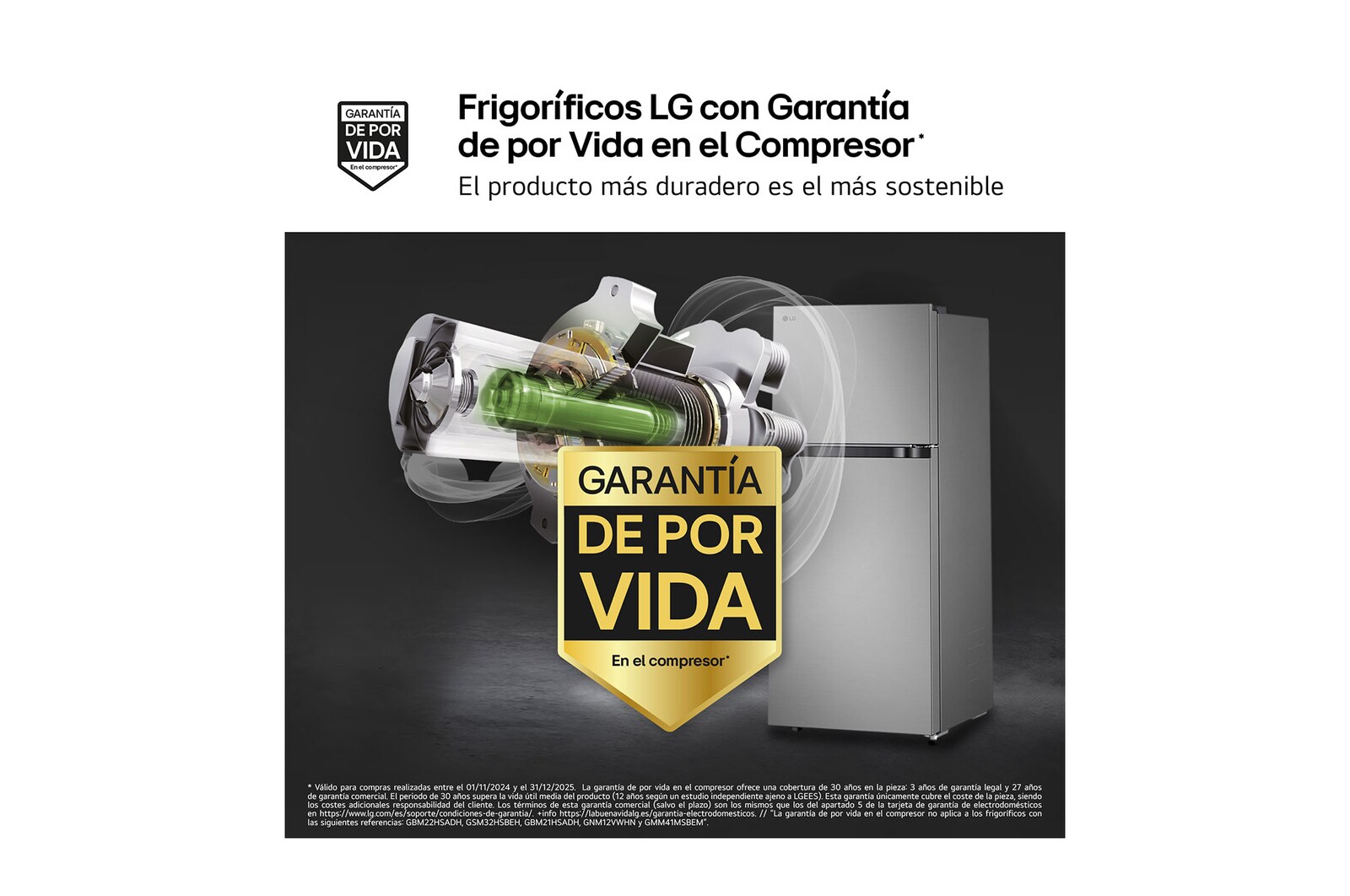 LG Frigorífico Dos Puertas | LG GTBV22PYNJ, Total No Frost, 1,45m, Clasificación E, Inox antihuellas, GTBV22PYNJ