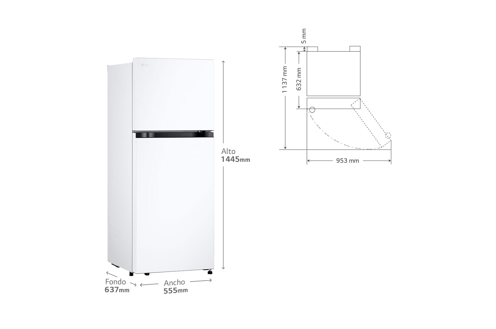 vista frontal con dimensiones