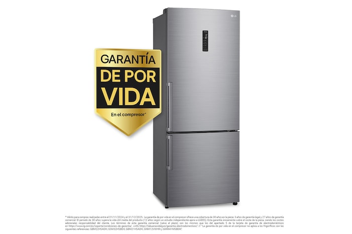 LG Frigorífico Combi 1,85m, Clasificación E, capacidad de 500l, Inox antihuellas, serie 70cm, GBB567PZCMB