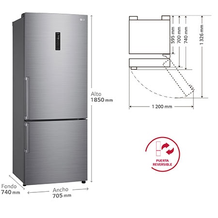 LG Outlet Frigorífico Combi 1,85m, Clasificación E, capacidad de 500l, Inox antihuellas, serie 70cm, GBB567PZCMB.OUTLET