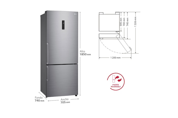 LG Frigorífico Combi 1,85m, Clasificación E, capacidad de 500l, Inox antihuellas, serie 70cm, GBB567PZCMB
