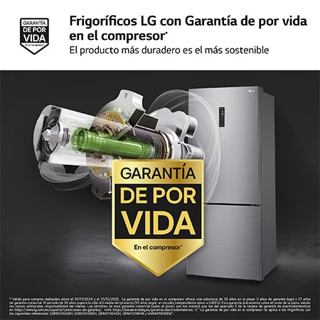 LG Outlet Frigorífico Combi 1,85m, Clasificación E, capacidad de 500l, Inox antihuellas, serie 70cm, GBB567PZCMB.OUTLET