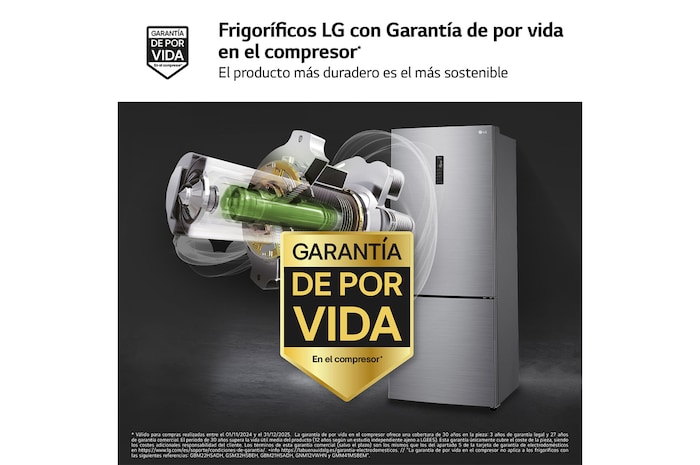 LG Frigorífico Combi 1,85m, Clasificación E, capacidad de 500l, Inox antihuellas, serie 70cm, GBB567PZCMB