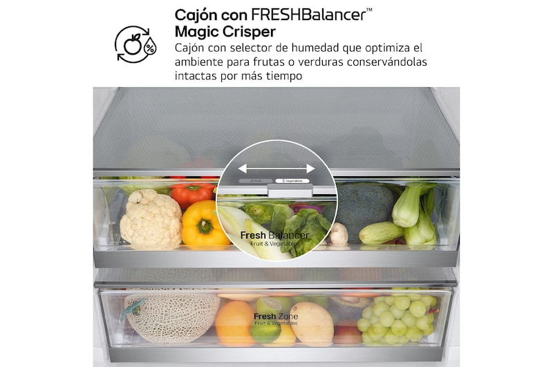 LG Frigorífico Combi 1,85m, Clasificación E, capacidad de 500l, Inox antihuellas, serie 70cm, GBB567PZCMB