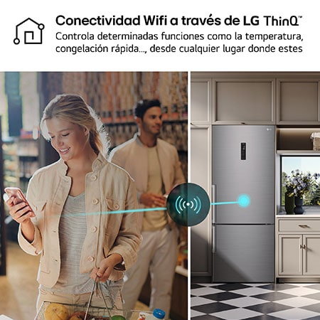 LG Outlet Frigorífico Combi 1,85m, Clasificación E, capacidad de 500l, Inox antihuellas, serie 70cm, GBB567PZCMB.OUTLET
