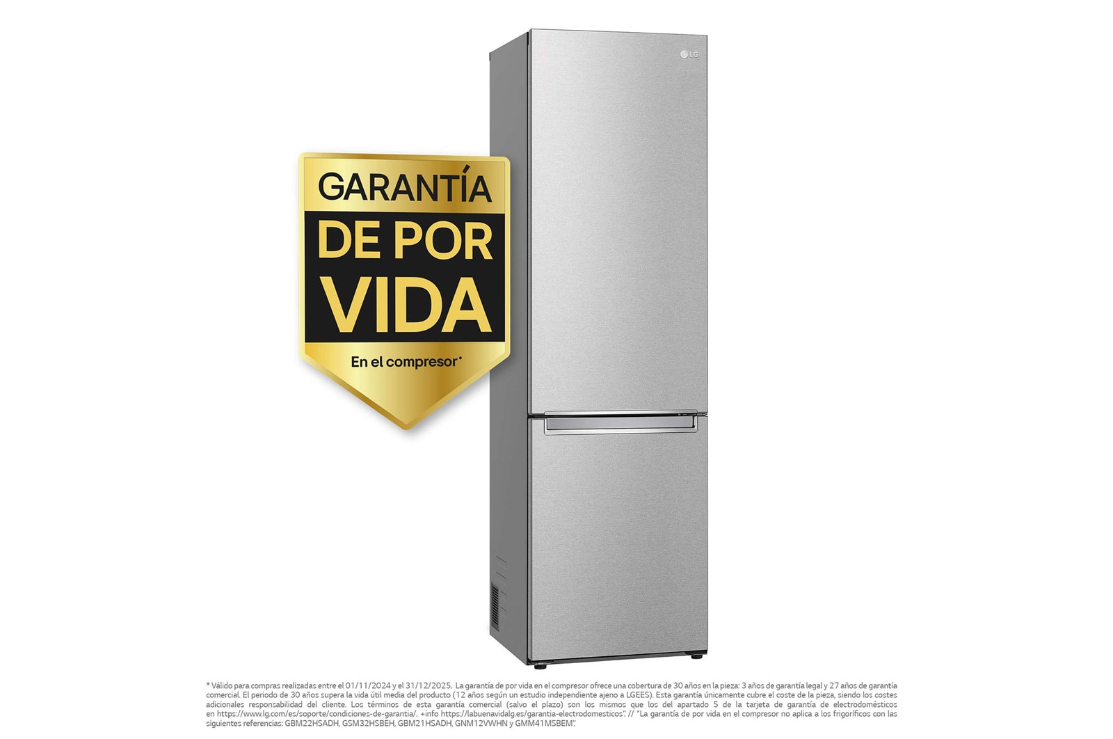 LG Frigorífico Combi Door Cooling+, 2m, Clasificación Un 20% más eficiente que A, capacidad de 419l, acero texturizado antihuellas. Serie 900, GBB92MBB3P