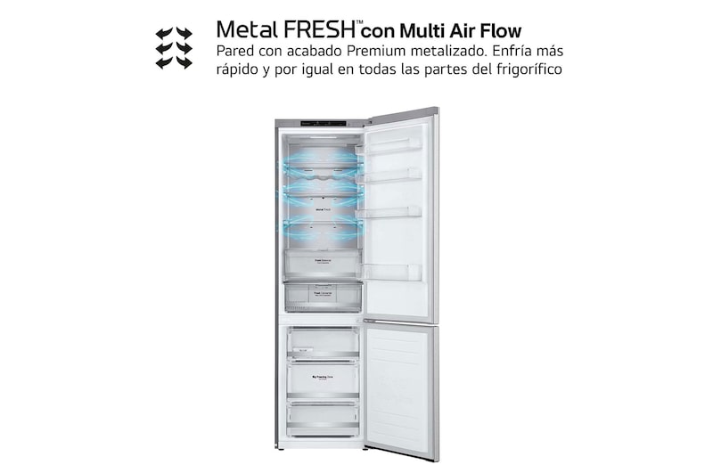 LG Frigorífico Combi Door Cooling+, 2m, Clasificación Un 20% más eficiente que A, capacidad de 419l, acero texturizado antihuellas. Serie 900, GBB92MBB3P