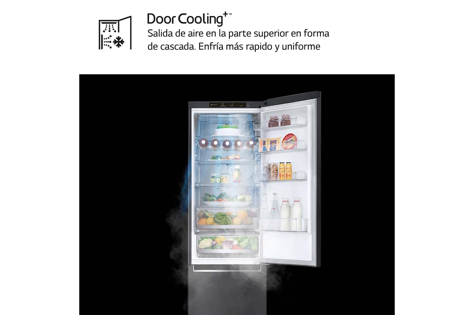 LG Frigorífico Combi 2m, Clasificación un 12% más eficiente que A, 419l, Acero Negro-grisáceo Mate, serie Centum, GBB92MCB2P