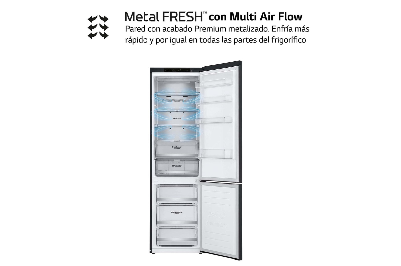 LG Frigorífico Combi 2m, Clasificación un 12% más eficiente que A, 419l, Acero Negro-grisáceo Mate, serie Centum, GBB92MCB2P