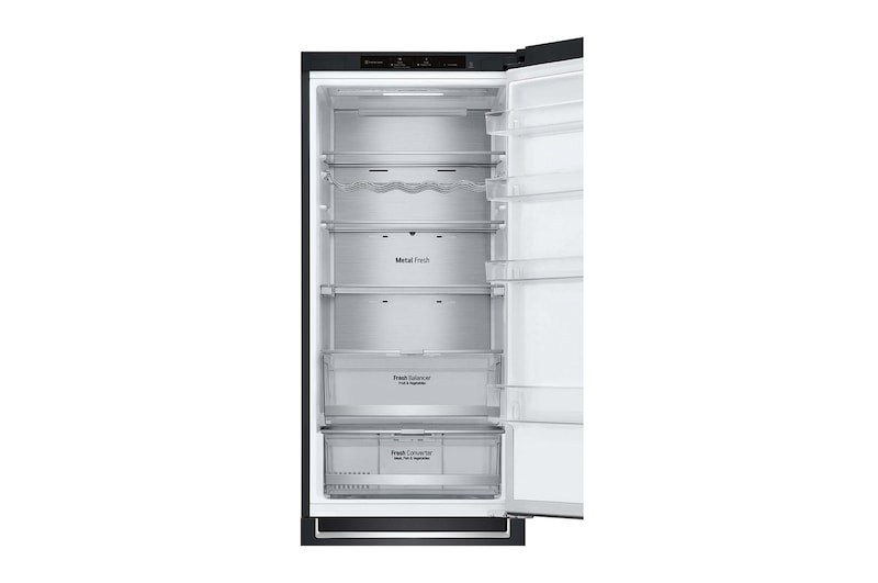 LG Frigorífico Combi 2m, Clasificación un 12% más eficiente que A, 419l, Acero Negro-grisáceo Mate, serie Centum, GBB92MCB2P