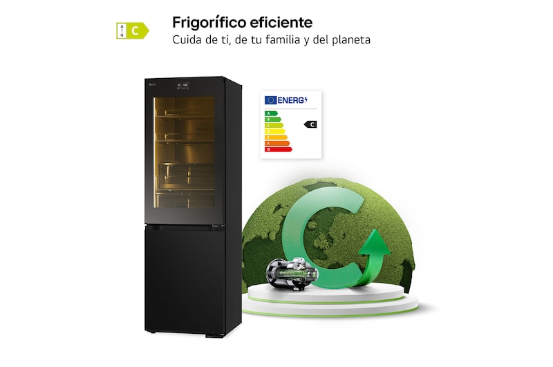 LG Frigorífico Combi Instaview  Door Cooling+, 1,86 m, Clasificación C, capacidad de 352 l,  Acero negro grafito, GBG7190CEV