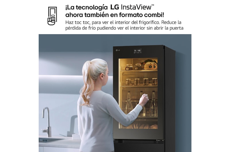 LG Frigorífico Combi Instaview  Door Cooling+, 1,86 m, Clasificación C, capacidad de 352 l,  Acero negro grafito, GBG7190CEV