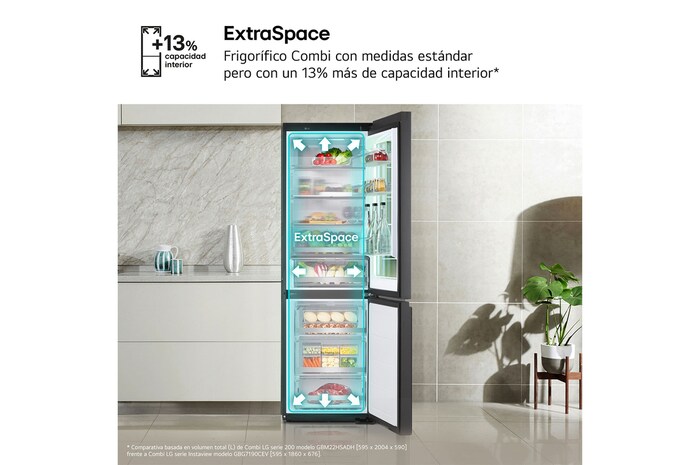 LG Frigorífico Combi Instaview  Door Cooling+, 1,86 m, Clasificación C, capacidad de 352 l,  Acero negro grafito, GBG7190CEV