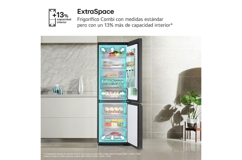 LG Frigorífico Combi Instaview  Door Cooling+, 1,86 m, Clasificación C, capacidad de 352 l,  Acero negro grafito, GBG7190CEV