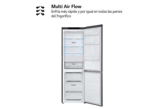 LG Frigorífico Combi, 1,86m, Clasificación E, capacidad de 374l, Inox Grafito Antihuellas, serie 3, GBP31DSLZN