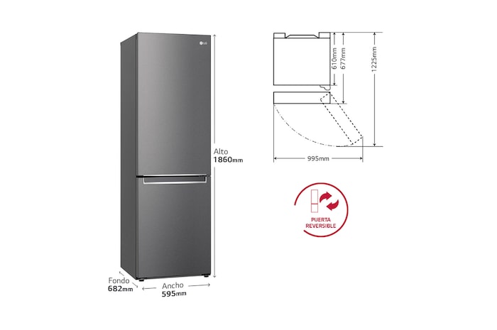 LG Frigorífico Combi 1,86m, Clasificación D, capacidad de 374l, Inox grafito , serie P-600 , GBP61DSPGN