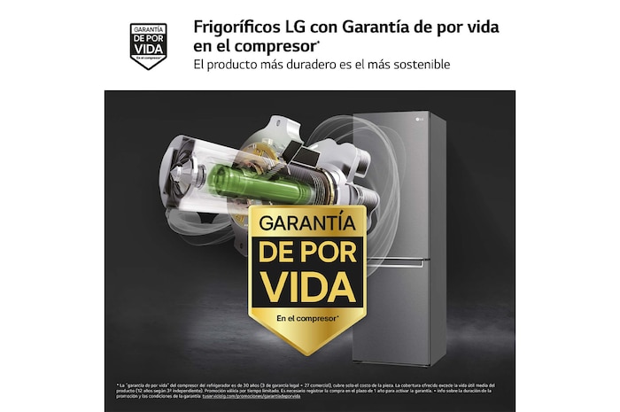 LG Frigorífico Combi 1,86m, Clasificación D, capacidad de 374l, Inox grafito , serie P-600 , GBP61DSPGN