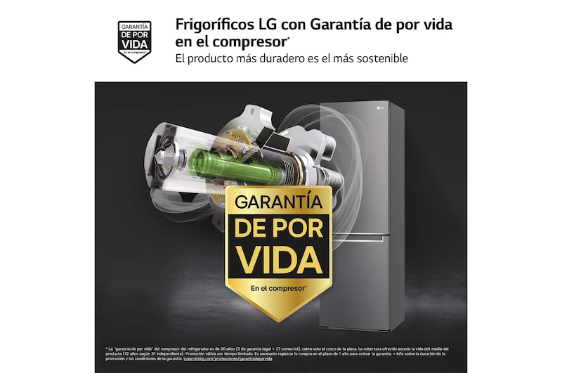 LG Frigorífico Combi 1,86m, Clasificación D, capacidad de 374l, Inox grafito , serie P-600 , GBP61DSPGN