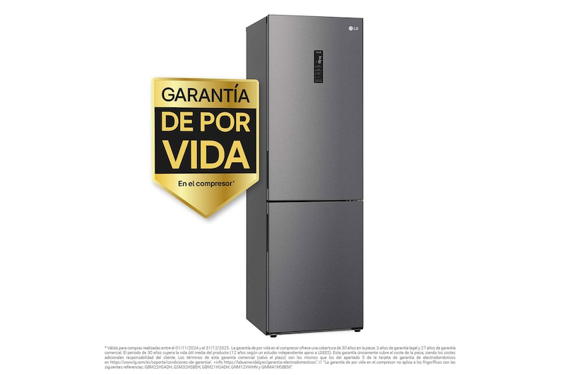 LG Frigorífico Combi 1,86m, Clasificación D, capacidad de 374l, Inox grafito , serie P-600, GBP61DSXGC