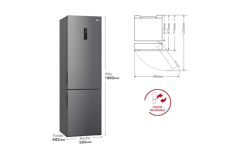 LG Frigorífico Combi 1,86m, Clasificación D, capacidad de 374l, Inox grafito , serie P-600, GBP61DSXGC