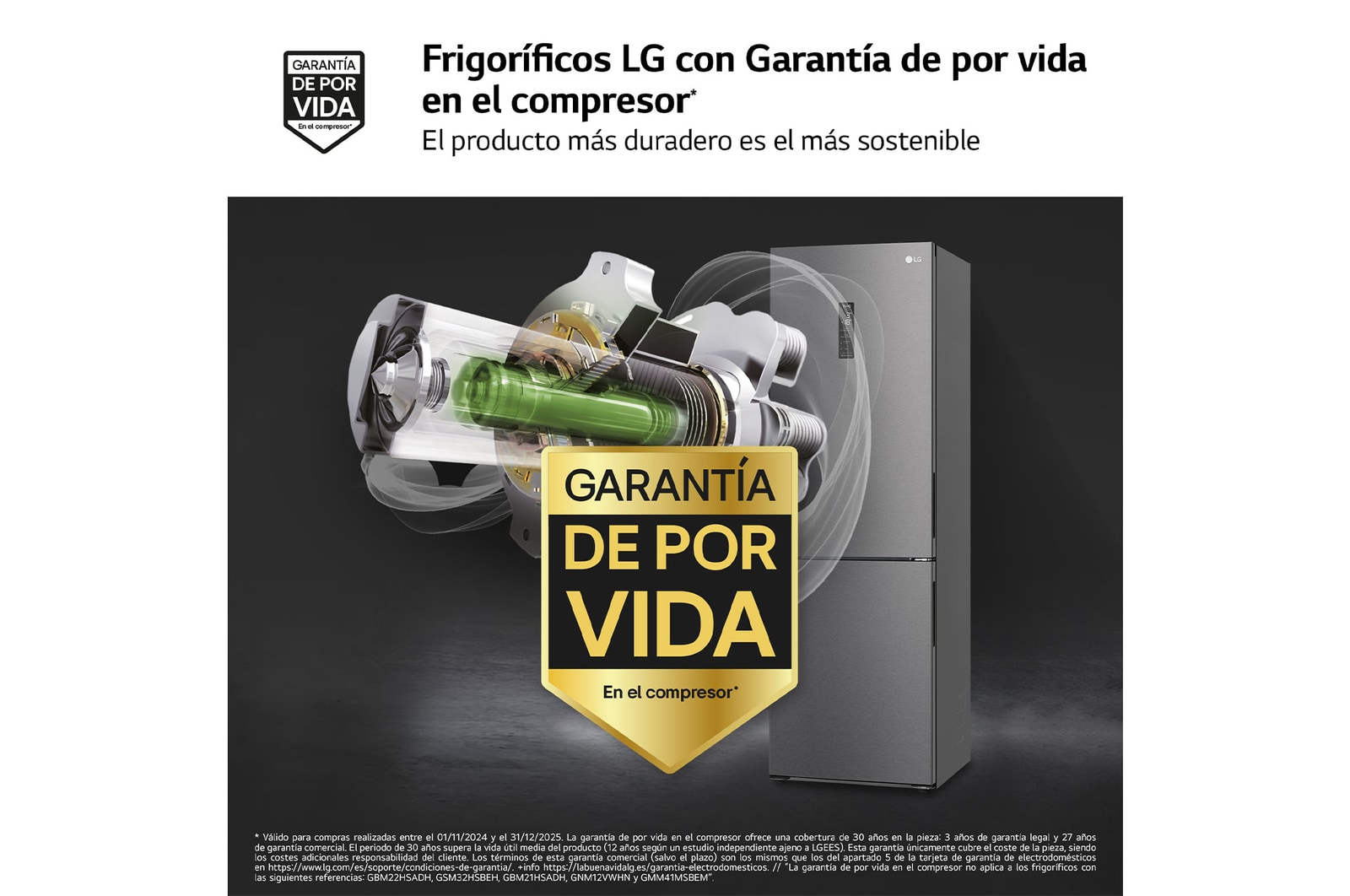 LG Frigorífico Combi 1,86m, Clasificación D, capacidad de 374l, Inox grafito , serie P-600, GBP61DSXGC