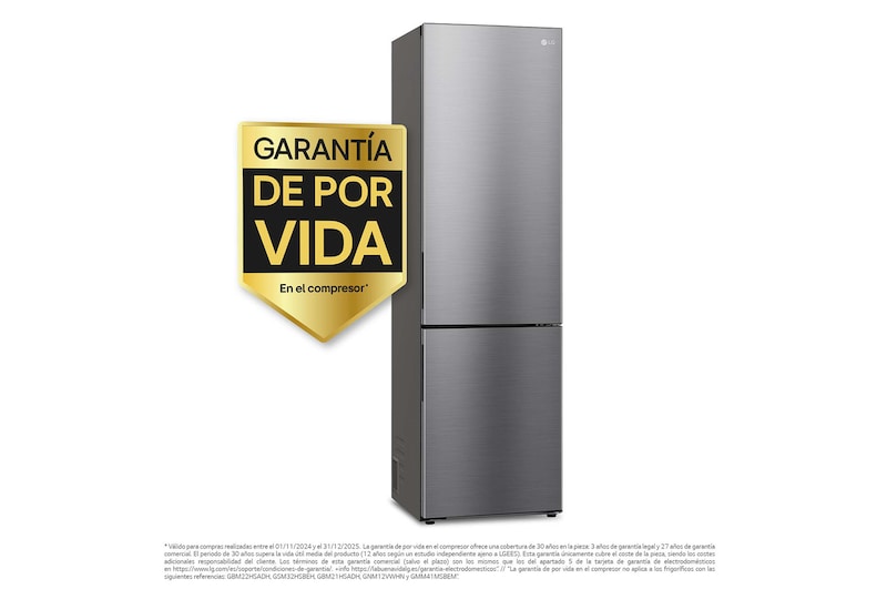 LG Frigorífico Combi Door Cooling+, 2 metros , Clasificación A, capacidad de 419L, Inox antihuellas , serie P-600, GBP62PZNAC