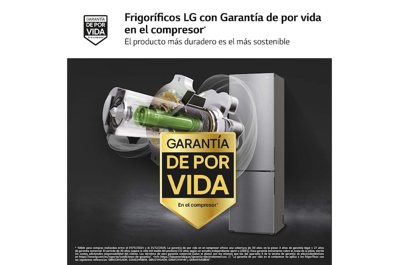 LG Frigorífico Combi Door Cooling+, 2 metros , Clasificación A, capacidad de 419L, Inox antihuellas , serie P-600, GBP62PZNAC