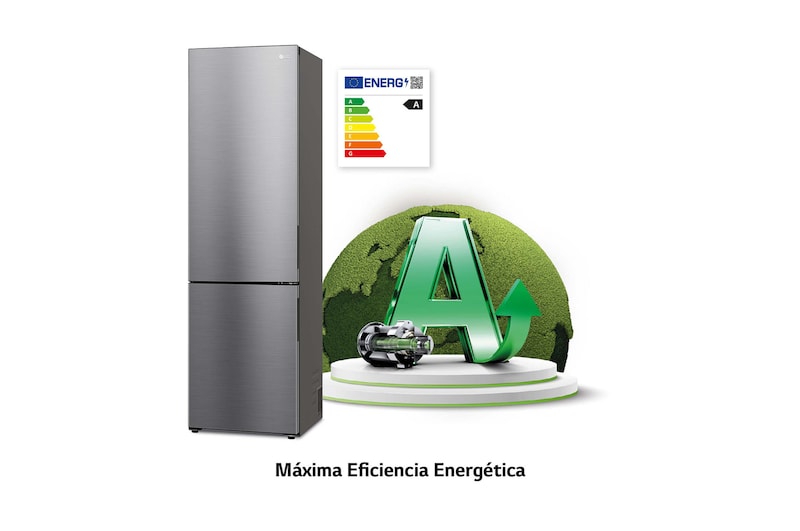 LG Frigorífico Combi Door Cooling+, 2 metros , Clasificación A, capacidad de 419L, Inox antihuellas , serie P-600, GBP62PZNAC