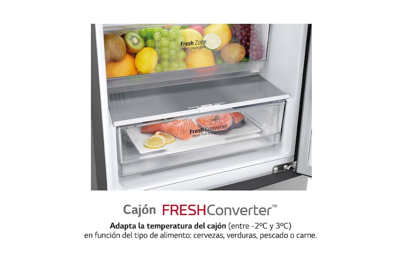 LG Frigorífico Combi Door Cooling+, 2 metros , Clasificación A, capacidad de 419L, Inox antihuellas , serie P-600, GBP62PZNAC