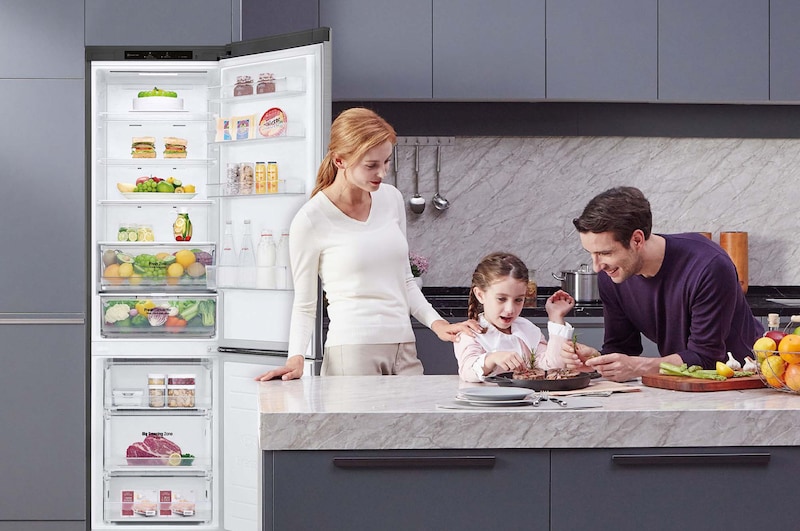 LG Frigorífico Combi Door Cooling+, 2 metros , Clasificación A, capacidad de 419L, Inox antihuellas , serie P-600, GBP62PZNAC