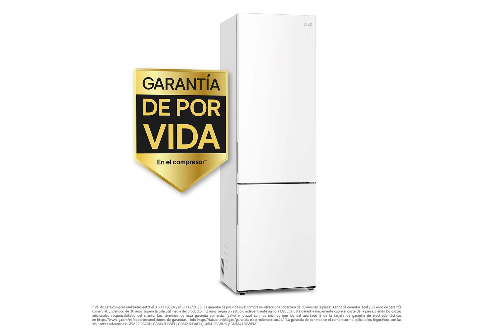 LG Frigorífico Combi 2m, Door Cooling Clasificación A, capacidad 419l, Blanco, Serie P-600, GBP62SWNAC