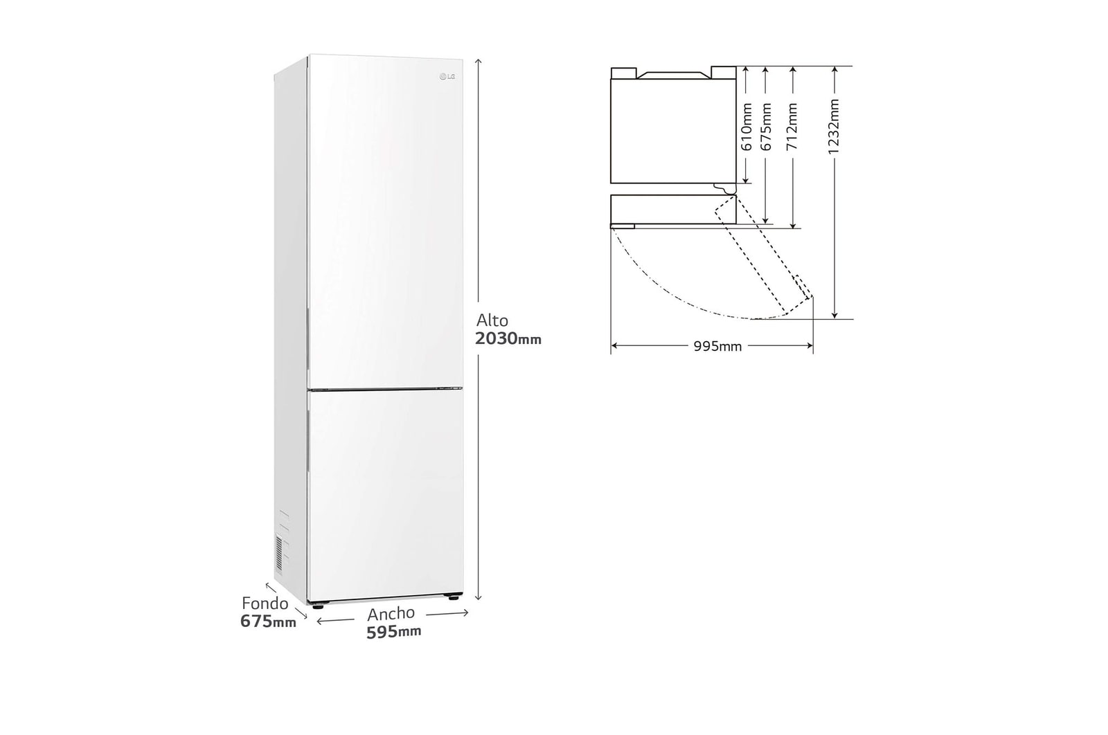 LG Frigorífico Combi 2m, Door Cooling Clasificación A, capacidad 419l, Blanco, Serie P-600, GBP62SWNAC