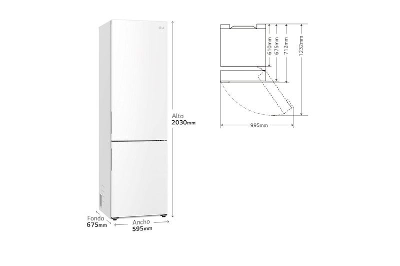 LG Frigorífico Combi 2m, Door Cooling Clasificación A, capacidad 419l, Blanco, Serie P-600, GBP62SWNAC