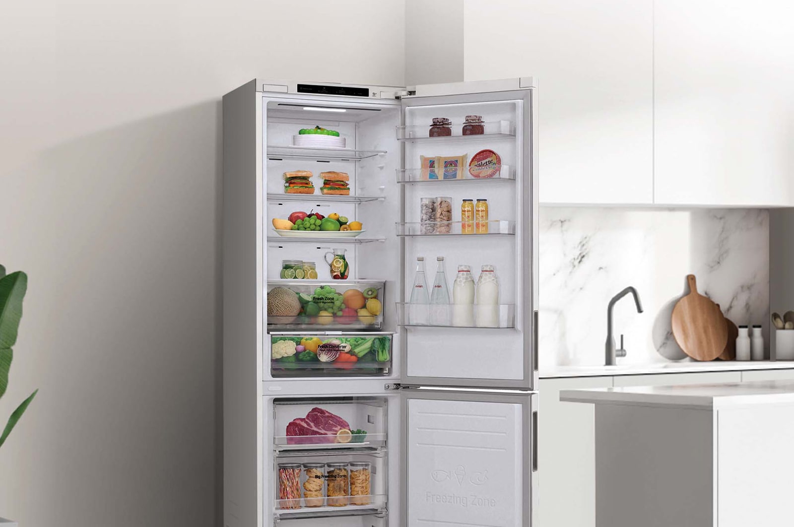 LG Frigorífico Combi 2m, Door Cooling Clasificación A, capacidad 419l, Blanco, Serie P-600, GBP62SWNAC