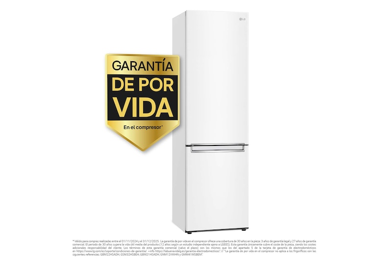 LG Frigorífico Combi Door Cooling+, 2m, Clasificación C, capacidad de 419l, Blanco, serie P-600, GBP62SWNCN1