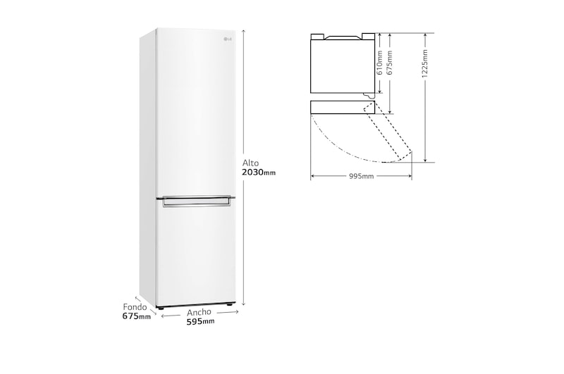 LG Frigorífico Combi Door Cooling+, 2m, Clasificación C, capacidad de 419l, Blanco, serie P-600, GBP62SWNCN1